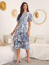 Fluttering Floral Beauty: Butterfly Sleeve Layered Hem Floral Dress