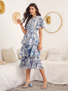 Fluttering Floral Beauty: Butterfly Sleeve Layered Hem Floral Dress