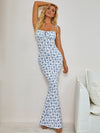 Floral Fantasy: Lace-Up Mermaid Hem Ruched Maxi Dress