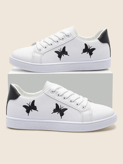 Whimsical Butterfly Lace-Up Skate Shoes – Sporty Cartoon Design in Classic White