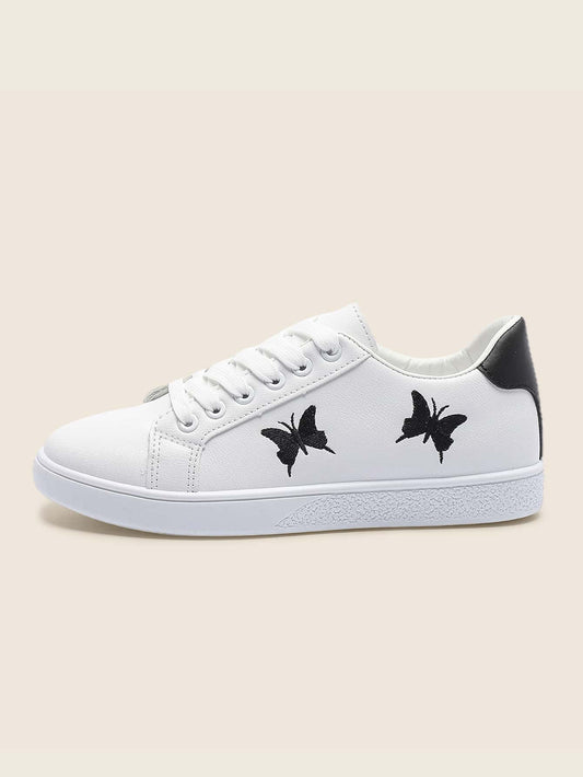 Embrace Your Wings: Butterfly Embroidered Lace-up Casual Skate Shoes