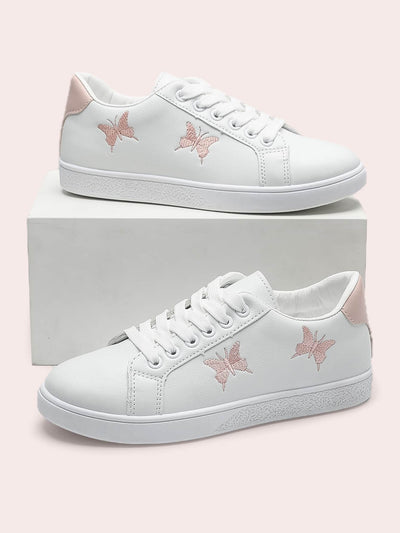 Embrace Your Wings: Butterfly Embroidered Lace-up Casual Skate Shoes