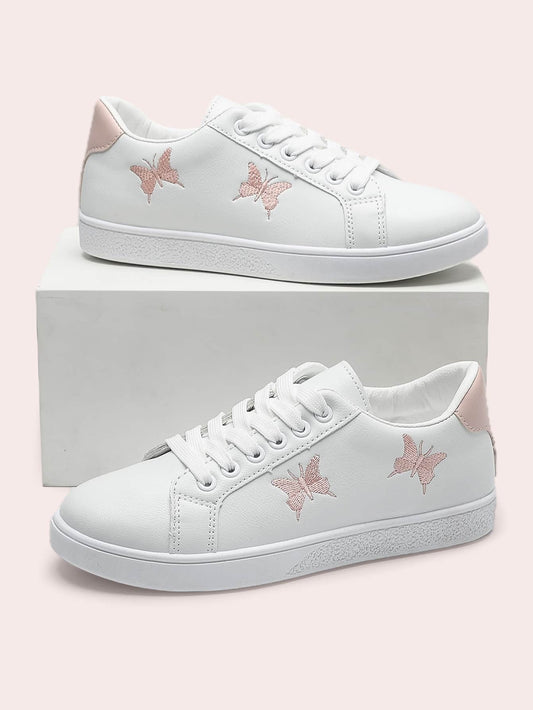 Whimsical Butterfly Lace-Up Skate Shoes – Sporty Cartoon Design in Classic White