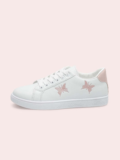 Whimsical Butterfly Lace-Up Skate Shoes – Sporty Cartoon Design in Classic White