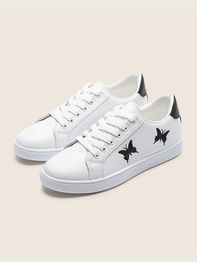 Embrace Your Wings: Butterfly Embroidered Lace-up Casual Skate Shoes