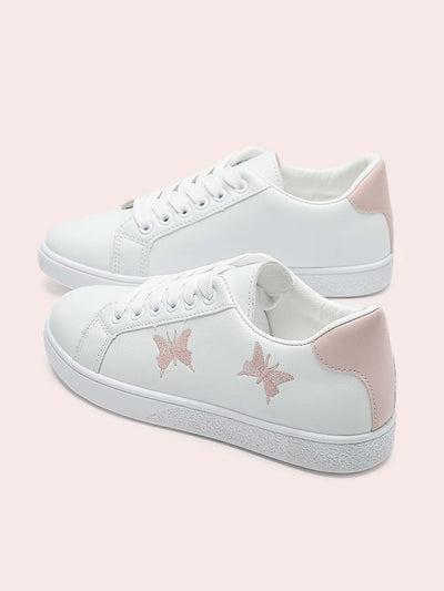 Whimsical Butterfly Lace-Up Skate Shoes – Sporty Cartoon Design in Classic White