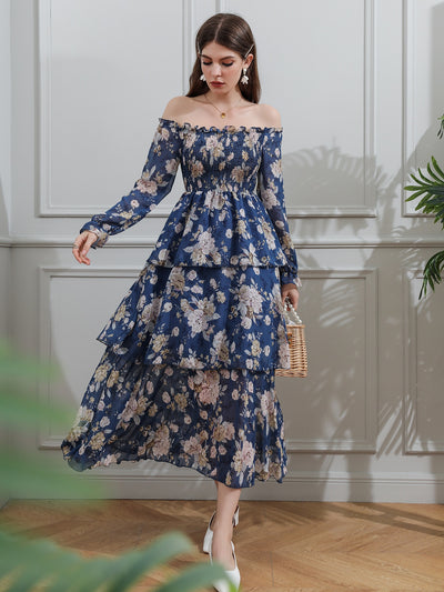 Blooming Beauty: Floral Print Off-The-Shoulder Dress