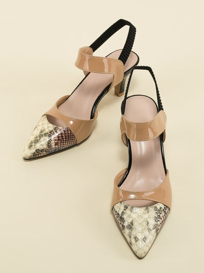 Stylish and Chic: Colorblock Snakeskin Print Point Toe Slingback Pumps