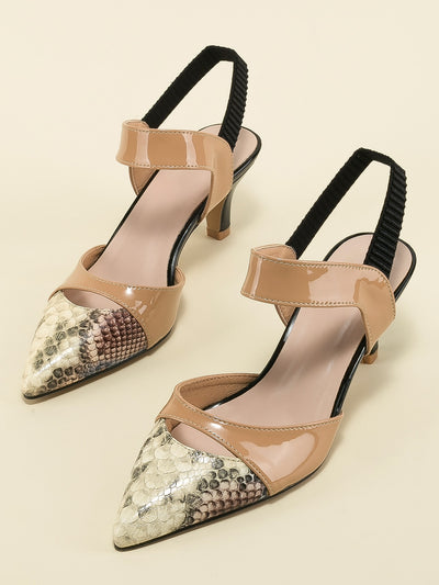 Stylish and Chic: Colorblock Snakeskin Print Point Toe Slingback Pumps