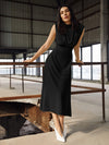 Chic High-Neck Shoulder Pad Dress - Perfect for Professional Workwear!