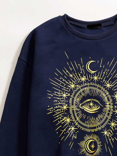 Celestial Comfort: Moon Print Drop Shoulder Sweatshirt