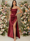 Effortless Elegance for Your Special Day with Split Thigh Satin Cami Bridesmaid Dress