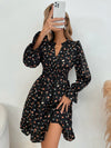 Floral Fantasy: Ditsy Floral Print Notch Neck Shirred Waist Dress