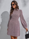 Chic Plaid Tweed Dress with Lantern Sleeves - Elevate Your Style