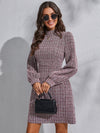 Chic Plaid Tweed Dress with Lantern Sleeves - Elevate Your Style