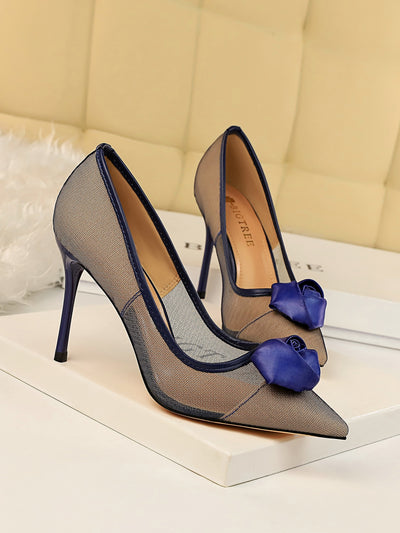 Blooming Beauty: Floral Decor Mesh Stiletto Court Heels