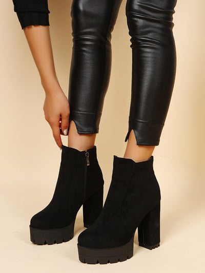 Chic & Cozy: Women's Thick Heeled Round Toe Side Zipper Boots for Autumn-Winter