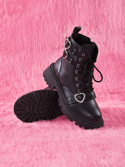 Chic Pink Grunge Punk Studded Heart Lolita Boots for Trendy Girls – Perfect for Spring & Autumn