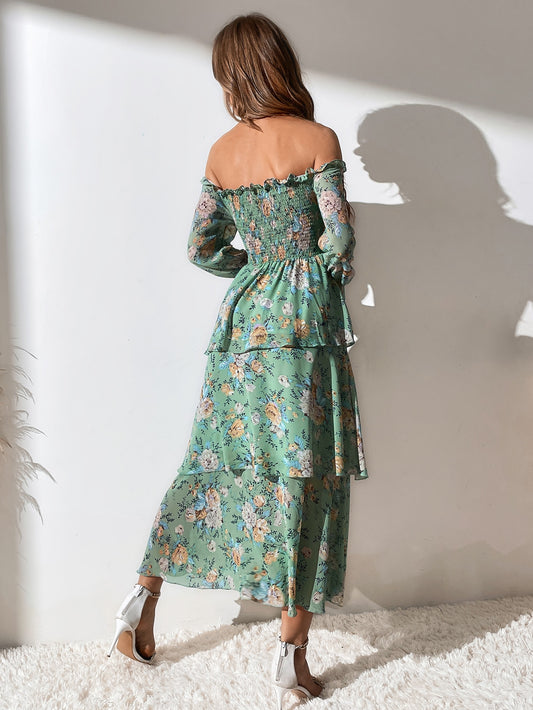 Blooming Beauty: Floral Print Off-The-Shoulder Dress