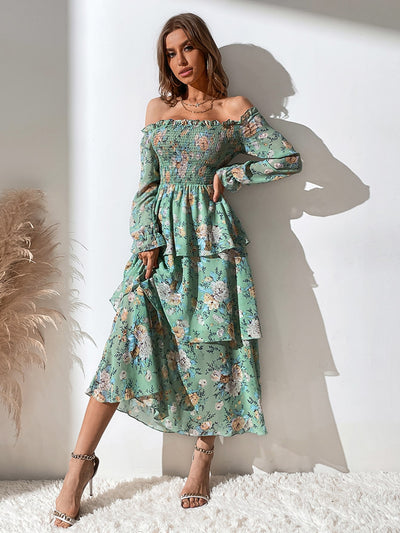 Blooming Beauty: Floral Print Off-The-Shoulder Dress