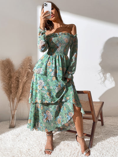 Blooming Beauty: Floral Print Off-The-Shoulder Dress