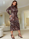 Chic and Stylish Plus Size Mock Neck Marbled Bodycon Dress