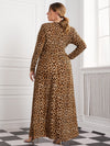 Chic Plus-Size Leopard Print Plunging Neck and Split Thigh Dress