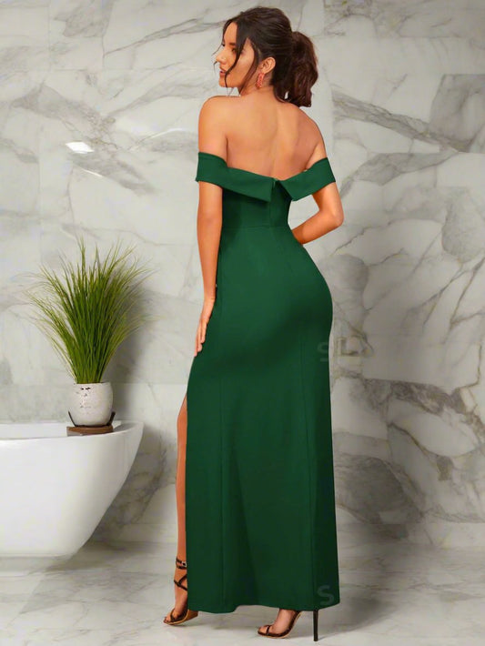 Stunning Foldover Off-Shoulder Dress with Split Thigh Detail