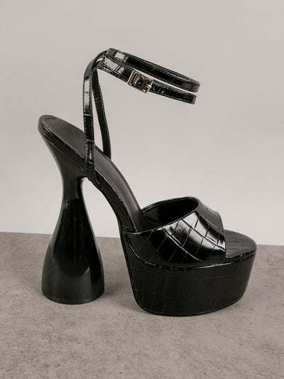 Exotic Elegance: Crocodile Peep Toe Platform Statement High Heels