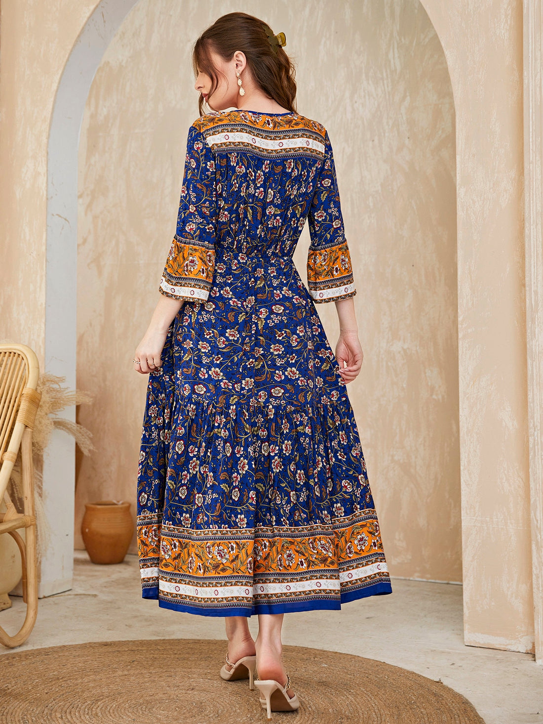 Expertly designed for a chic and stylish look, our Floral Ruffle Hem Dress features a delicate tie neck and playful flounce sleeves. Perfect for any occasion, this dress will have you feeling confident and beautiful. Add a touch of elegance to your wardrobe with this must-have piece.