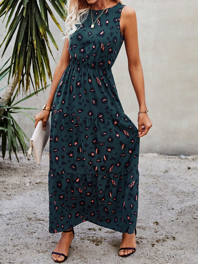 Vibrant Leopard Sleeveless Dress with Ruffle Hem