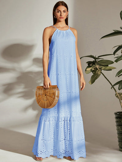 Chic Frenchy Hollow Embroidered Halter Neck Dress - Perfect for Effortless Elegance