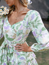 Floral Print Lantern Sleeve Romper with Belted Layered Ruffles