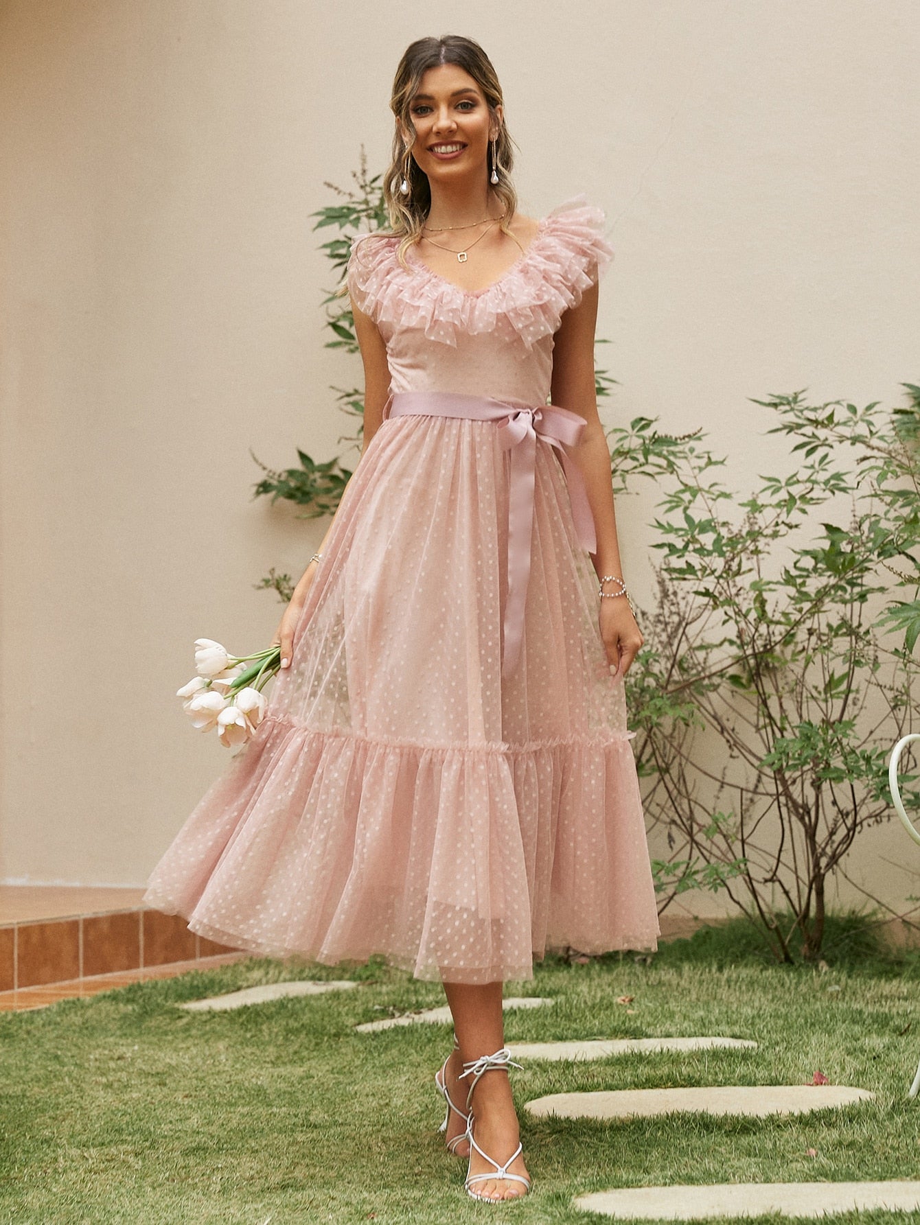 Elegant Sash Vestido Dress Lavender / S