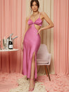 Elegance and Allure Combined with Tied Backless Split Thigh Dress