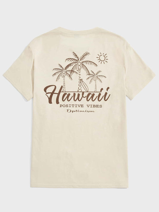 Chill Out in Style with Coconut Tree Letter Print Men's T-Shirt