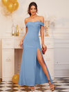 Stunning Foldover Off-Shoulder Dress with Split Thigh Detail