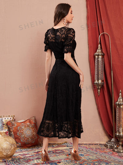 Chic and Elegant: Modely Flounce Sleeve Ruffle Hem Lace Dress