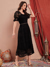 Chic and Elegant: Modely Flounce Sleeve Ruffle Hem Lace Dress