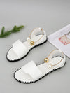 Summer Blossom: Floral Flat Sandals with Metal Buckle and Pearl Decoration for Women