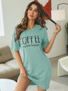 Mint Green Slogan Graphic Drop Shoulder Nightdress - Stay Stylish and Comfortable all Night Long