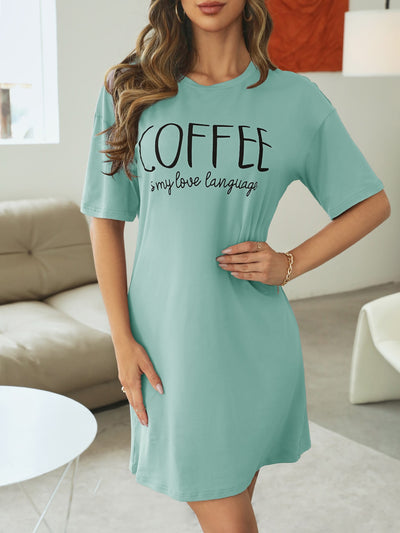 Mint Green Slogan Graphic Drop Shoulder Nightdress - Stay Stylish and Comfortable all Night Long