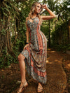 Blossoming Beauty: Boho Floral Print Cami Dress with Tie Shoulders and Ruffle Hem