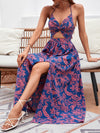 Floral Twist-Knot Hollow-Out Split Dress - Effortless Summer Elegance