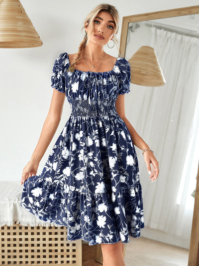 Bohemian Bliss: Floral Print Tie-Front Ruffle Hem Dress