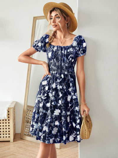 Bohemian Bliss: Floral Print Tie-Front Ruffle Hem Dress