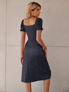 Polka Dot Perfection: Tie-Front Puff Sleeve Dress with Ruched Bust and Flirty Slit Hem