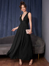 Graceful Elegance: Women's Solid Color Deep V-Neck High Split Dress