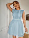 Elegant Lace Ruffle Mesh Dress with Scallop Trim