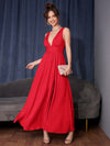 Graceful Elegance: Women's Solid Color Deep V-Neck High Split Dress